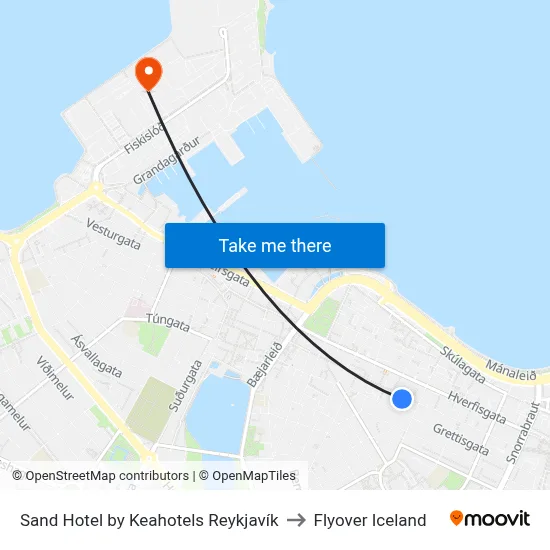 Sand Hotel by Keahotels Reykjavík to Flyover Iceland map