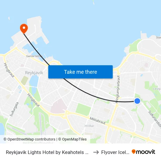 Reykjavik Lights Hotel by Keahotels Reykjavík to Flyover Iceland map