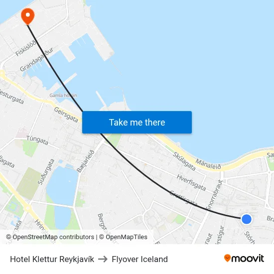 Hotel Klettur Reykjavík to Flyover Iceland map