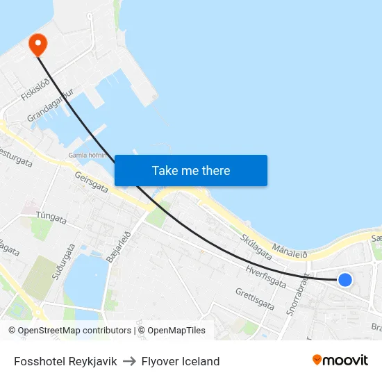 Fosshotel Reykjavik to Flyover Iceland map