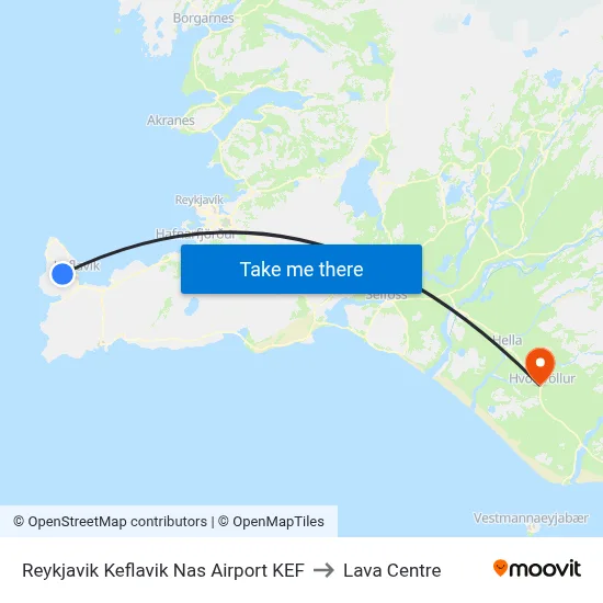 Reykjavik Keflavik Nas Airport KEF to Lava Centre map