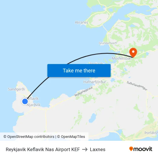 Reykjavik Keflavik Nas Airport KEF to Laxnes map