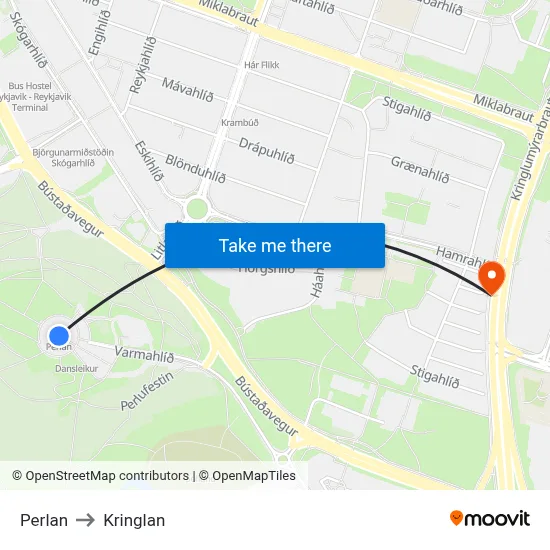Perlan to Kringlan map