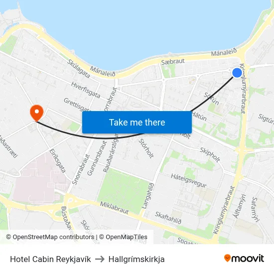 Hotel Cabin Reykjavík to Hallgrímskirkja map