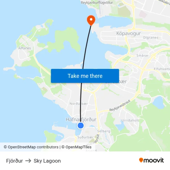 Fjörður to Sky Lagoon map