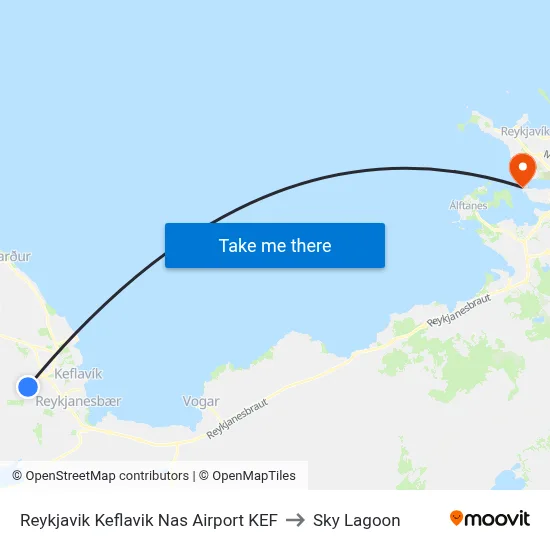 Reykjavik Keflavik Nas Airport KEF to Sky Lagoon map