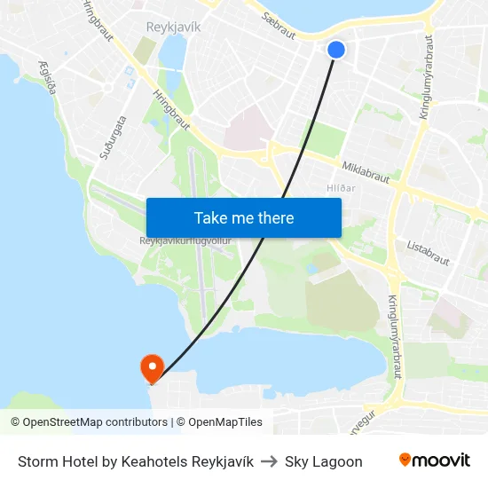 Storm Hotel by Keahotels Reykjavík to Sky Lagoon map