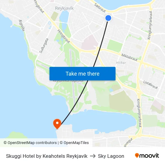 Skuggi Hotel by Keahotels Reykjavík to Sky Lagoon map