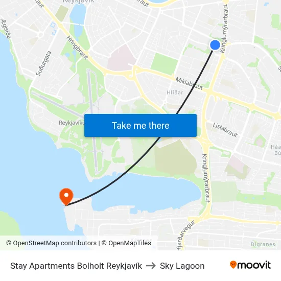 Stay Apartments Bolholt Reykjavík to Sky Lagoon map