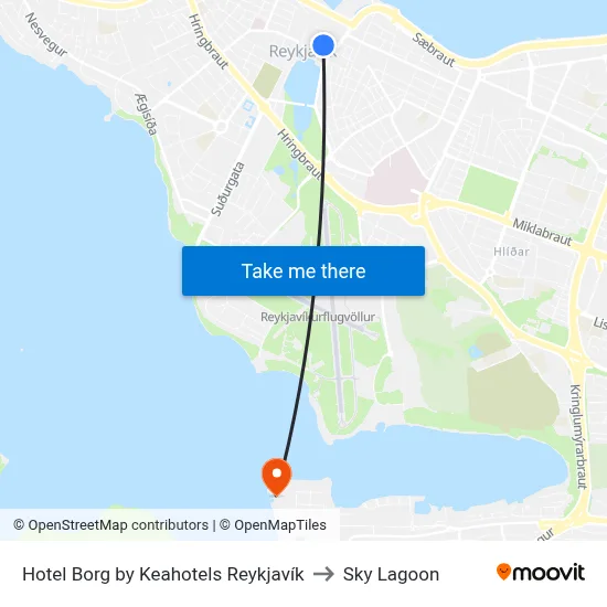 Hotel Borg by Keahotels Reykjavík to Sky Lagoon map