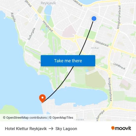 Hotel Klettur Reykjavík to Sky Lagoon map