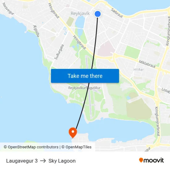 Laugavegur 3 to Sky Lagoon map