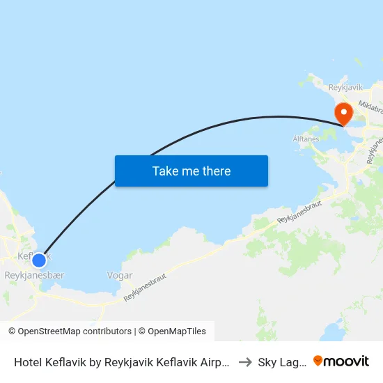 Hotel Keflavik by Reykjavik Keflavik Airport, Keflavík to Sky Lagoon map