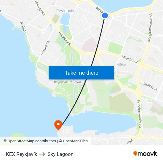 KEX Reykjavík to Sky Lagoon map