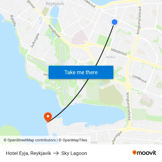 Hotel Eyja, Reykjavík to Sky Lagoon map