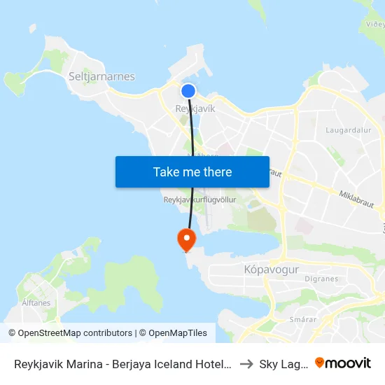 Reykjavik Marina - Berjaya Iceland Hotels, Reykjavík to Sky Lagoon map