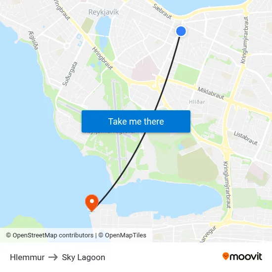 Hlemmur to Sky Lagoon map