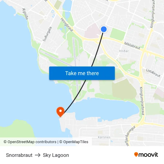 Snorrabraut to Sky Lagoon map