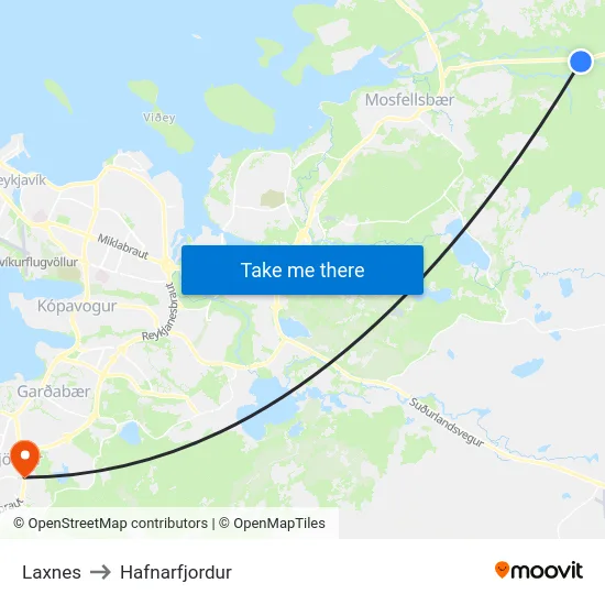 Laxnes to Hafnarfjordur map