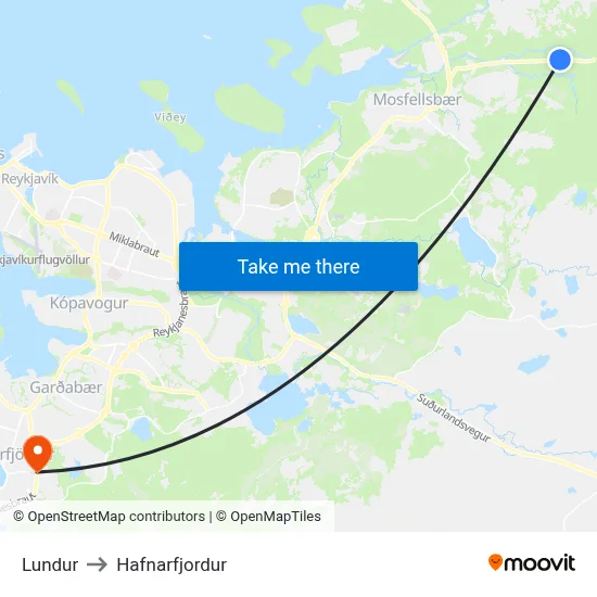Lundur to Hafnarfjordur map