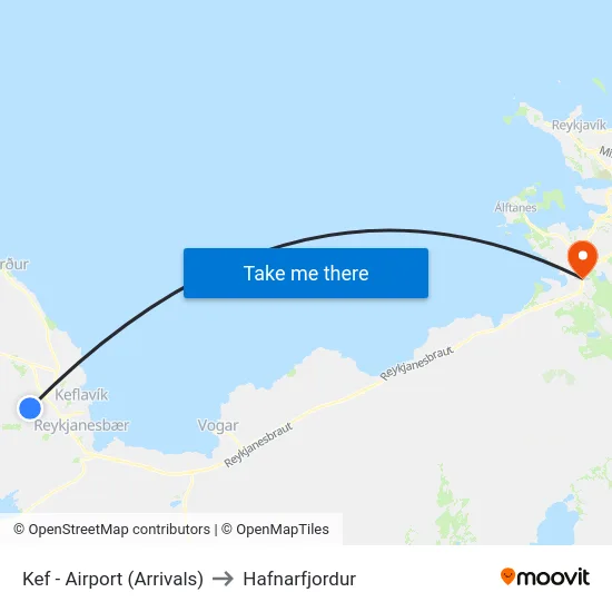 Kef - Airport (Arrivals) to Hafnarfjordur map