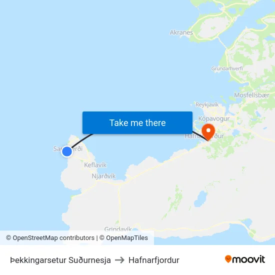 Þekkingarsetur Suðurnesja to Hafnarfjordur map
