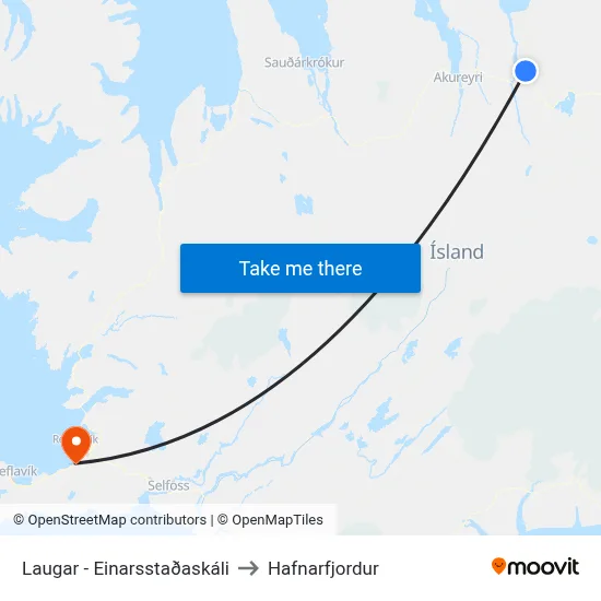 Laugar - Einarsstaðaskáli to Hafnarfjordur map