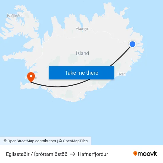 Egilsstaðir / Íþróttamiðstöð to Hafnarfjordur map