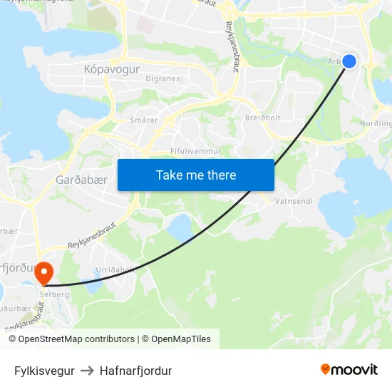 Fylkisvegur to Hafnarfjordur map