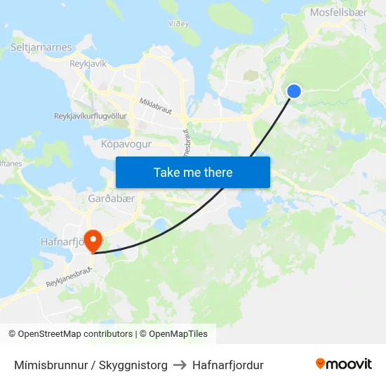 Skyggnistorg to Hafnarfjordur map