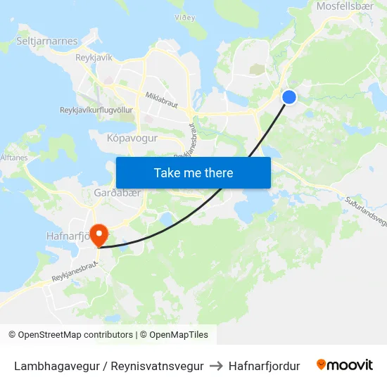 Lambhagavegur / Reynisvatnsvegur to Hafnarfjordur map