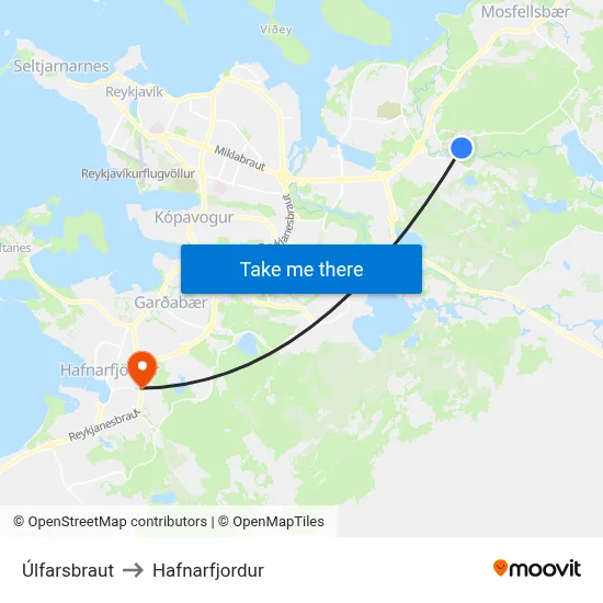 Úlfarsbraut to Hafnarfjordur map