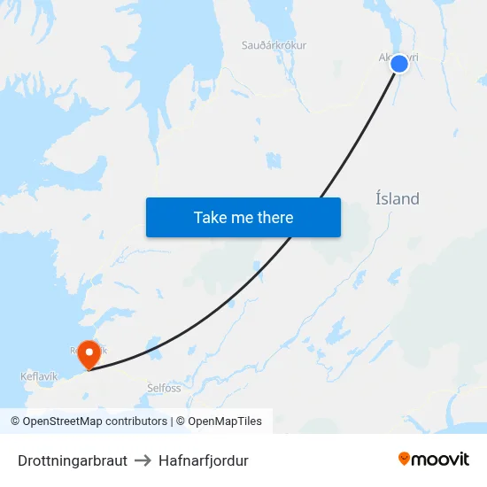 Drottningarbraut to Hafnarfjordur map