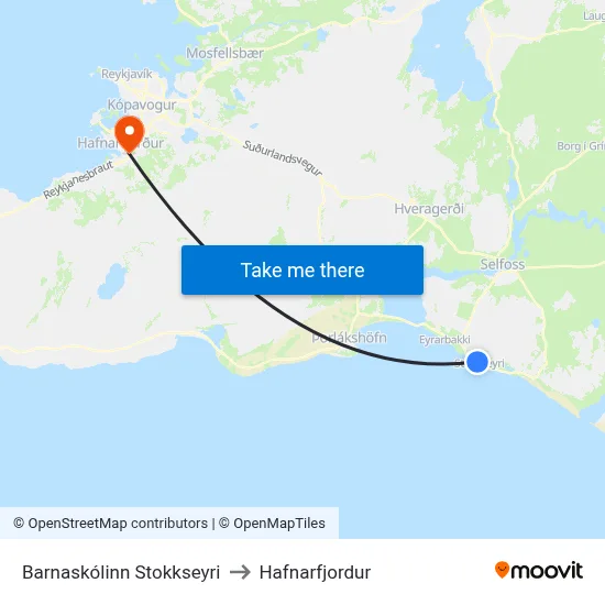 Barnaskólinn Stokkseyri to Hafnarfjordur map