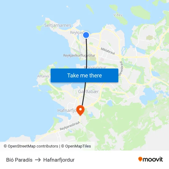 Bíó Paradís to Hafnarfjordur map