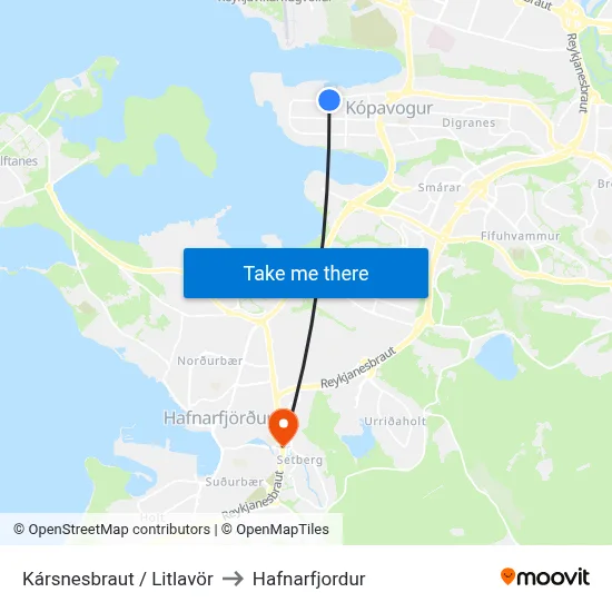Kársnesbraut / Litlavör to Hafnarfjordur map