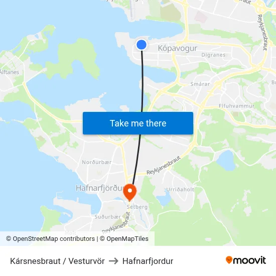 Kársnesbraut / Vesturvör to Hafnarfjordur map