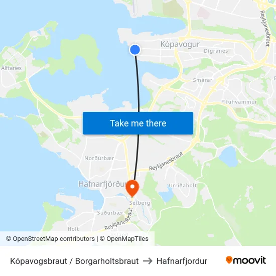 Kópavogsbraut / Borgarholtsbraut to Hafnarfjordur map