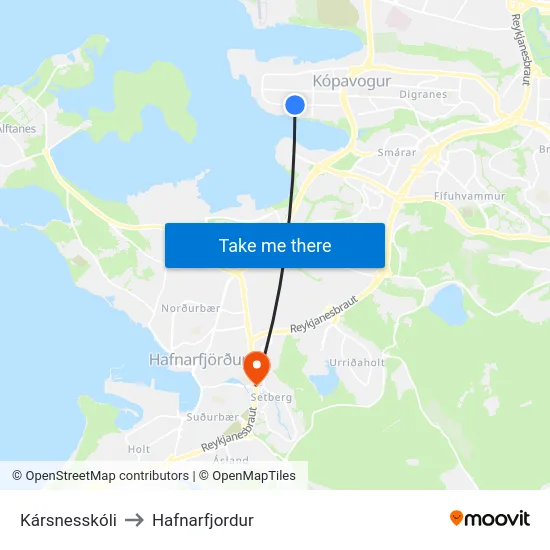 Kársnesskóli to Hafnarfjordur map