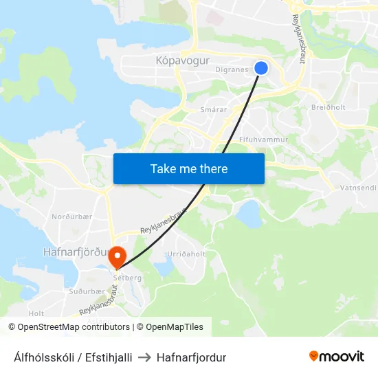 Álfhólsskóli / Efstihjalli to Hafnarfjordur map