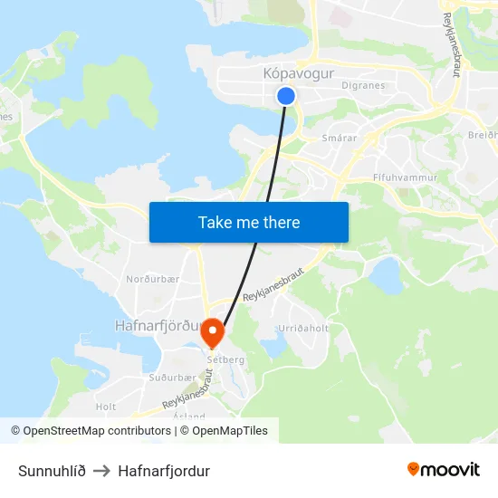 Sunnuhlíð to Hafnarfjordur map