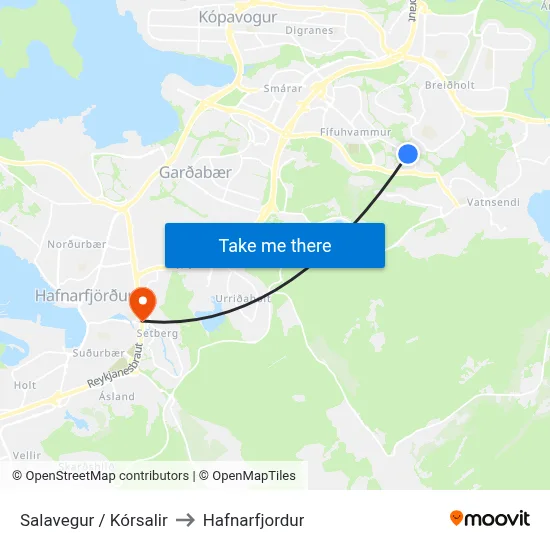 Salavegur / Kórsalir to Hafnarfjordur map