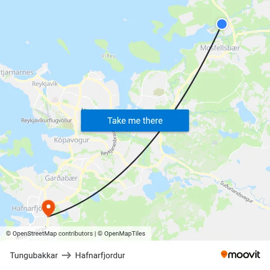 Tungubakkar to Hafnarfjordur map