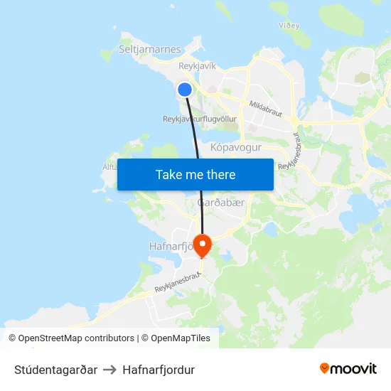 Stúdentagarðar to Hafnarfjordur map