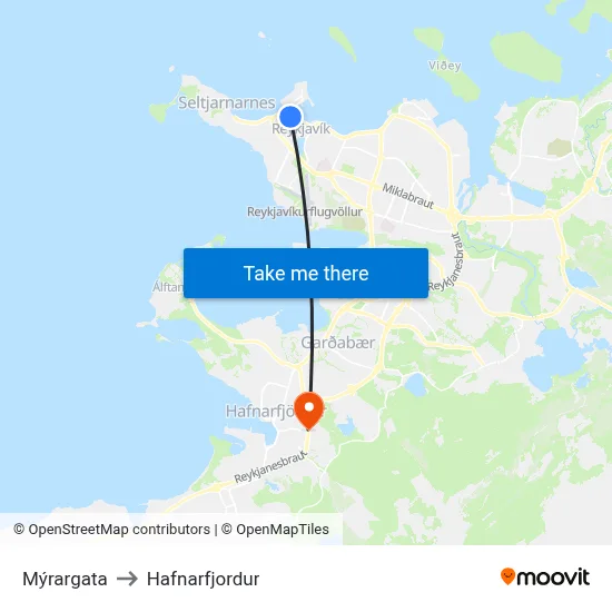 Mýrargata to Hafnarfjordur map
