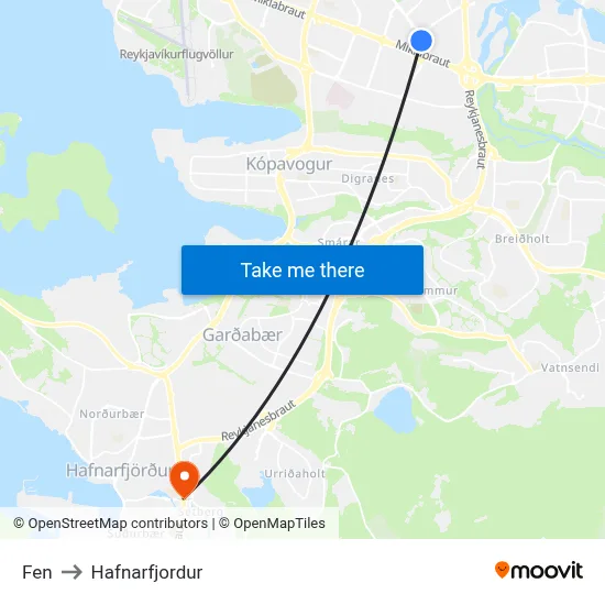 Fen to Hafnarfjordur map