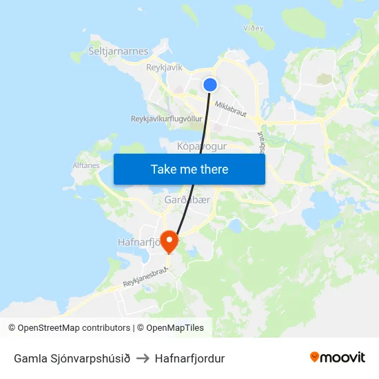 Gamla Sjónvarpshúsið to Hafnarfjordur map