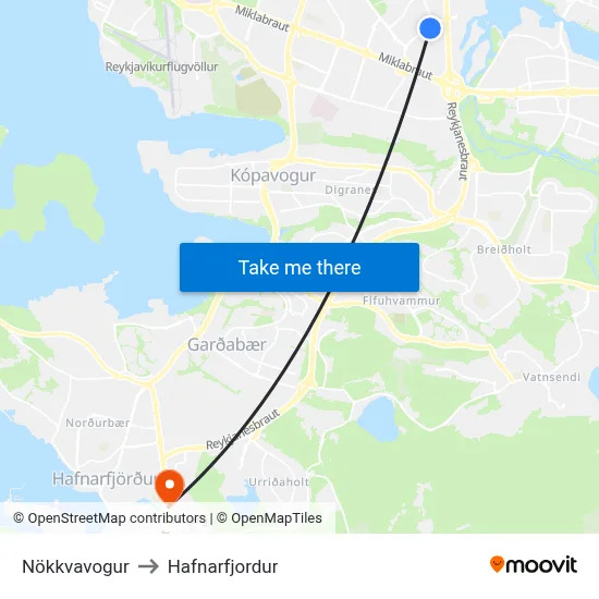 Nökkvavogur to Hafnarfjordur map