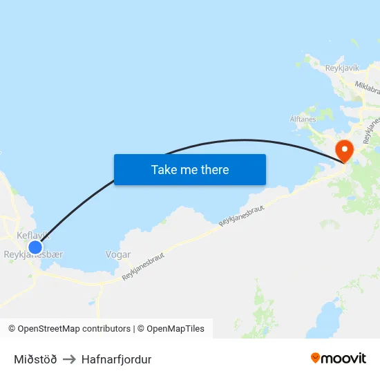 Miðstöð to Hafnarfjordur map