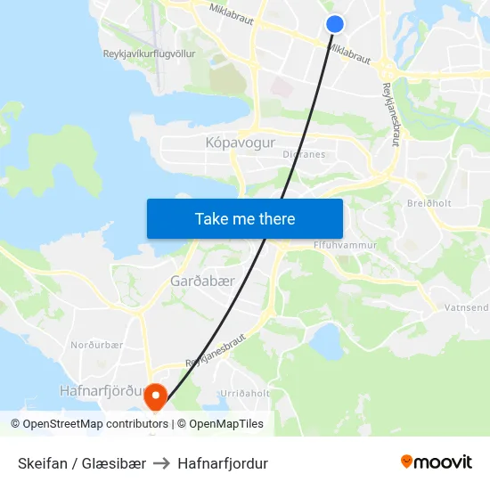 Skeifan / Glæsibær to Hafnarfjordur map